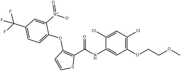 N-[2,4-DICHLORO-5-(2-METHOXYETHOXY)PHENYL]-3-[2-NITRO-4-(TRIFLUOROMETHYL)PHENOXY]-2-THIOPHENECARBOXAMIDE 结构式