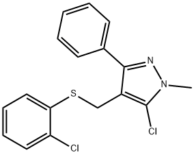 (5-CHLORO-1-METHYL-3-PHENYL-1H-PYRAZOL-4-YL)METHYL 2-CHLOROPHENYL SULFIDE 结构式