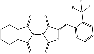 2-(4-OXO-2-THIOXO-5-([2-(TRIFLUOROMETHYL)PHENYL]METHYLENE)-1,3-THIAZOLAN-3-YL)HEXAHYDRO-1H-ISOINDOLE-1,3(2H)-DIONE 结构式