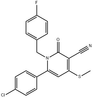 6-(4-CHLOROPHENYL)-1-(4-FLUOROBENZYL)-4-(METHYLSULFANYL)-2-OXO-1,2-DIHYDRO-3-PYRIDINECARBONITRILE 结构式