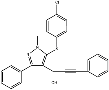 1-(5-[(4-CHLOROPHENYL)SULFANYL]-1-METHYL-3-PHENYL-1H-PYRAZOL-4-YL)-3-PHENYL-2-PROPYN-1-OL 结构式