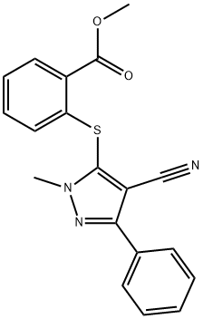 METHYL 2-[(4-CYANO-1-METHYL-3-PHENYL-1H-PYRAZOL-5-YL)SULFANYL]BENZENECARBOXYLATE 结构式