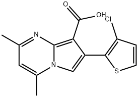 7-(3-CHLORO-2-THIENYL)-2,4-DIMETHYLPYRROLO[1,2-A]PYRIMIDINE-8-CARBOXYLIC ACID 结构式