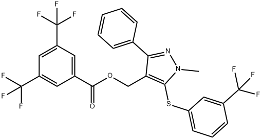 (1-METHYL-3-PHENYL-5-([3-(TRIFLUOROMETHYL)PHENYL]SULFANYL)-1H-PYRAZOL-4-YL)METHYL 3,5-BIS(TRIFLUOROMETHYL)BENZENECARBOXYLATE 结构式