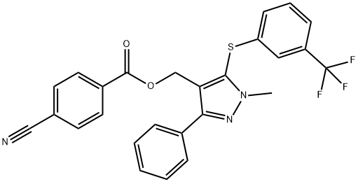 (1-METHYL-3-PHENYL-5-([3-(TRIFLUOROMETHYL)PHENYL]SULFANYL)-1H-PYRAZOL-4-YL)METHYL 4-CYANOBENZENECARBOXYLATE 结构式