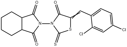 2-(5-[(2,4-DICHLOROPHENYL)METHYLENE]-4-OXO-2-THIOXO-1,3-THIAZOLAN-3-YL)HEXAHYDRO-1H-ISOINDOLE-1,3(2H)-DIONE 结构式