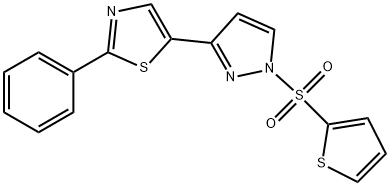 2-苯基-5-(1-(噻吩-2-基磺酰基)-1H-吡唑-3-基)噻唑 结构式