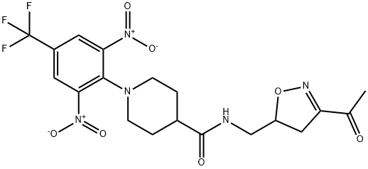 N-[(3-ACETYL-4,5-DIHYDRO-5-ISOXAZOLYL)METHYL]-1-[2,6-DINITRO-4-(TRIFLUOROMETHYL)PHENYL]-4-PIPERIDINECARBOXAMIDE 结构式