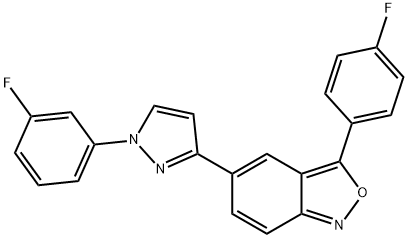 3-(4-FLUOROPHENYL)-5-[1-(3-FLUOROPHENYL)-1H-PYRAZOL-3-YL]-2,1-BENZISOXAZOLE 结构式