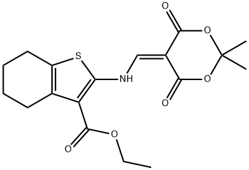 Ethyl 2-(((4,4-dimethyl-2,6-dioxo-3,5-dioxanylidene)methyl)amino)-4,5,6,7-tetrahydrobenzo[b]thiophene-3-carboxylate 结构式