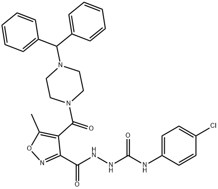 2-((4-[(4-BENZHYDRYLPIPERAZINO)CARBONYL]-5-METHYL-3-ISOXAZOLYL)CARBONYL)-N-(4-CHLOROPHENYL)-1-HYDRAZINECARBOXAMIDE 结构式