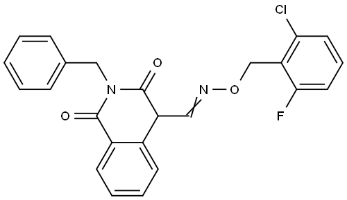 2-Benzyl-1,3-dioxo-1,2,3,4-tetrahydro-4-isoquinolinecarbaldehyde O-(2-chloro-6-fluorobenzyl)oxime 结构式
