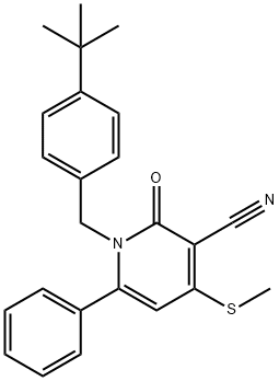 1-[4-(TERT-BUTYL)BENZYL]-4-(METHYLSULFANYL)-2-OXO-6-PHENYL-1,2-DIHYDRO-3-PYRIDINECARBONITRILE 结构式