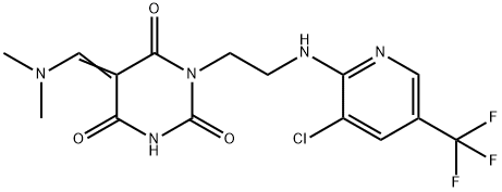 1-(2-([3-CHLORO-5-(TRIFLUOROMETHYL)-2-PYRIDINYL]AMINO)ETHYL)-5-[(DIMETHYLAMINO)METHYLENE]-2,4,6(1H,3H,5H)-PYRIMIDINETRIONE 结构式