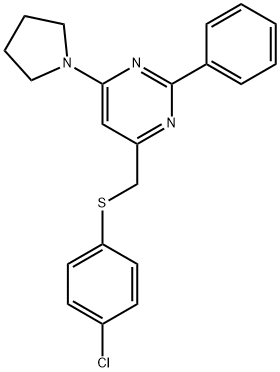 4-([(4-CHLOROPHENYL)SULFANYL]METHYL)-2-PHENYL-6-(1-PYRROLIDINYL)PYRIMIDINE 结构式