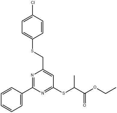 ETHYL 2-[(6-([(4-CHLOROPHENYL)SULFANYL]METHYL)-2-PHENYL-4-PYRIMIDINYL)SULFANYL]PROPANOATE 结构式