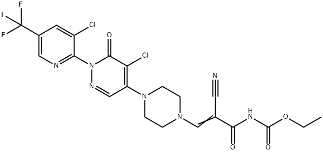 ETHYL N-[3-(4-(5-CHLORO-1-[3-CHLORO-5-(TRIFLUOROMETHYL)-2-PYRIDINYL]-6-OXO-1,6-DIHYDRO-4-PYRIDAZINYL)PIPERAZINO)-2-CYANOACRYLOYL]CARBAMATE 结构式