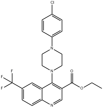 ETHYL 4-[4-(4-CHLOROPHENYL)PIPERAZINO]-6-(TRIFLUOROMETHYL)-3-QUINOLINECARBOXYLATE 结构式