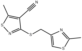 5-METHYL-3-([(2-METHYL-1,3-THIAZOL-4-YL)METHYL]SULFANYL)-4-ISOTHIAZOLECARBONITRILE 结构式