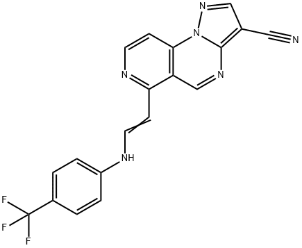 6-(2-[4-(TRIFLUOROMETHYL)ANILINO]VINYL)PYRAZOLO[1,5-A]PYRIDO[3,4-E]PYRIMIDINE-3-CARBONITRILE 结构式