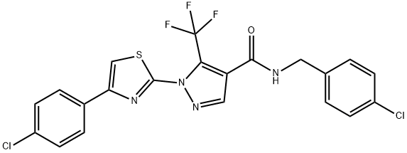 N-(4-CHLOROBENZYL)-1-[4-(4-CHLOROPHENYL)-1,3-THIAZOL-2-YL]-5-(TRIFLUOROMETHYL)-1H-PYRAZOLE-4-CARBOXAMIDE 结构式