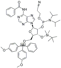 5'-O-(4,4'-DIMETHOXYTRITYL)-N6-BENZOYL-R-ADENOSINE-3'-T-BUTYLDIMETHYLSILYL-2'-(2-CYANOETHYL-N,N-DIISOPROPYL)PHOSPHORAMIDITE 结构式