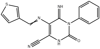 5-(1-AZA-2-(3-THIENYL)VINYL)-4-IMINO-2-OXO-3-PHENYL-1H-1,3-DIAZINE-6-CARBONITRILE 结构式