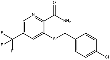 3-[(4-CHLOROBENZYL)SULFANYL]-5-(TRIFLUOROMETHYL)-2-PYRIDINECARBOXAMIDE 结构式