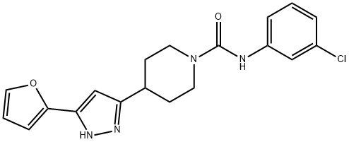 N-(3-CHLOROPHENYL)-4-[5-(2-FURYL)-1H-PYRAZOL-3-YL]TETRAHYDRO-1(2H)-PYRIDINECARBOXAMIDE 结构式