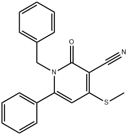 1-BENZYL-4-(METHYLSULFANYL)-2-OXO-6-PHENYL-1,2-DIHYDRO-3-PYRIDINECARBONITRILE 结构式