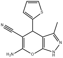 6-氨基-3-甲基-4-(噻吩-2-基)-2,4-二氢吡喃并[2,3-C]吡唑-5-甲腈 结构式