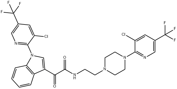 2-(1-[3-Chloro-5-(trifluoromethyl)-2-pyridinyl]-1H-indol-3-yl)-N-(2-(4-[3-chloro-5-(trifluoromethyl)-2-pyridinyl]piperazino)ethyl)-2-oxoacetamide 结构式