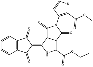 Ethyl 3-(1,3-dioxo-1,3-dihydro-2H-inden-2-yliden)-5-[2-(methoxycarbonyl)-3-thienyl]-4,6-dioxooctahydropyrrolo[3,4-c]pyrrole-1-carboxylate 结构式