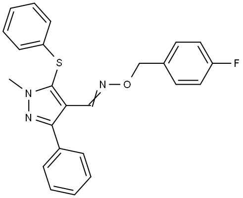 1-Methyl-3-phenyl-5-(phenylsulfanyl)-1H-pyrazole-4-carbaldehyde O-(4-fluorobenzyl)oxime 结构式