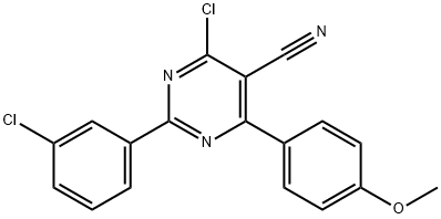 4-CHLORO-2-(3-CHLOROPHENYL)-6-(4-METHOXYPHENYL)-5-PYRIMIDINECARBONITRILE 结构式