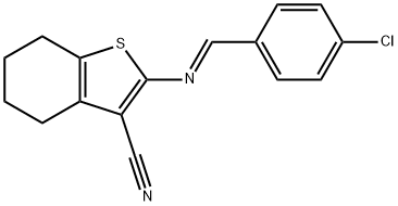 2-([(E)-(4-CHLOROPHENYL)METHYLIDENE]AMINO)-4,5,6,7-TETRAHYDRO-1-BENZOTHIOPHENE-3-CARBONITRILE 结构式