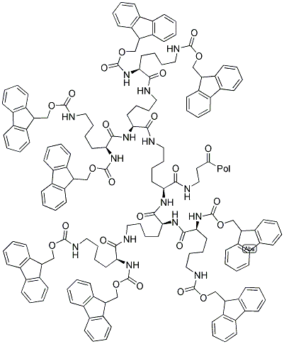 FMOC-LYS(FMOC)-LYS[FMOC-LYS(FMOC)]-LYS{FMOC-LYS(FMOC)-LYS[FMOC-LYS(FMOC)]}-Β-ALA-O-王氏树脂 结构式