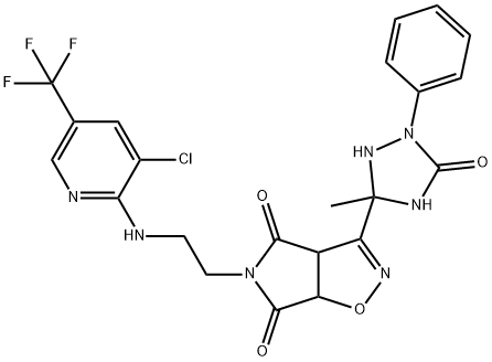 5-(2-([3-CHLORO-5-(TRIFLUOROMETHYL)-2-PYRIDINYL]AMINO)ETHYL)-3-(3-METHYL-5-OXO-1-PHENYL-1,2,4-TRIAZOLAN-3-YL)-3AH-PYRROLO[3,4-D]ISOXAZOLE-4,6(5H,6AH)-DIONE 结构式