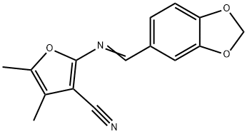 2-([(E)-1,3-BENZODIOXOL-5-YLMETHYLIDENE]AMINO)-4,5-DIMETHYL-3-FURONITRILE 结构式