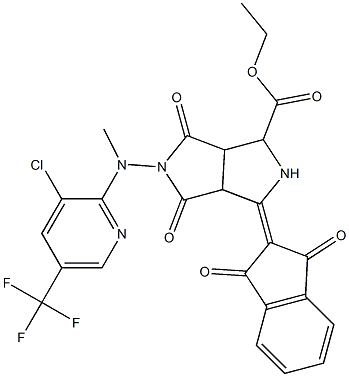 ETHYL 5-[[3-CHLORO-5-(TRIFLUOROMETHYL)-2-PYRIDINYL](METHYL)AMINO]-3-(1,3-DIOXO-1,3-DIHYDRO-2H-INDEN-2-YLIDEN)-4,6-DIOXOOCTAHYDROPYRROLO[3,4-C]PYRROLE-1-CARBOXYLATE 结构式