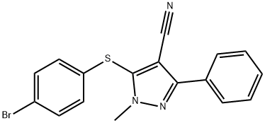 5-[(4-BROMOPHENYL)SULFANYL]-1-METHYL-3-PHENYL-1H-PYRAZOLE-4-CARBONITRILE 结构式