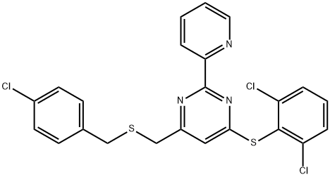 4-([(4-CHLOROBENZYL)SULFANYL]METHYL)-6-[(2,6-DICHLOROPHENYL)SULFANYL]-2-(2-PYRIDINYL)PYRIMIDINE 结构式