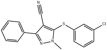 5-[(3-CHLOROPHENYL)SULFANYL]-1-METHYL-3-PHENYL-1H-PYRAZOLE-4-CARBONITRILE 结构式