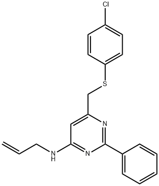 N-ALLYL-6-([(4-CHLOROPHENYL)SULFANYL]METHYL)-2-PHENYL-4-PYRIMIDINAMINE 结构式