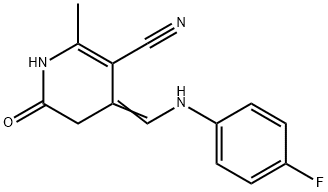 4-[(4-FLUOROANILINO)METHYLENE]-2-METHYL-6-OXO-1,4,5,6-TETRAHYDRO-3-PYRIDINECARBONITRILE 结构式