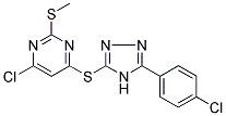 4-CHLORO-6-([5-(4-CHLOROPHENYL)-4H-1,2,4-TRIAZOL-3-YL]THIO)-2-(METHYLTHIO)PYRIMIDINE 结构式