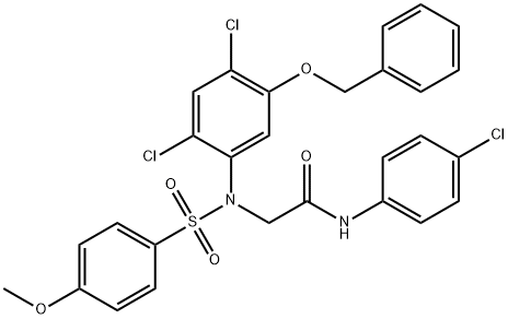 2-(5-(BENZYLOXY)-2,4-DICHLORO[(4-METHOXYPHENYL)SULFONYL]ANILINO)-N-(4-CHLOROPHENYL)ACETAMIDE 结构式