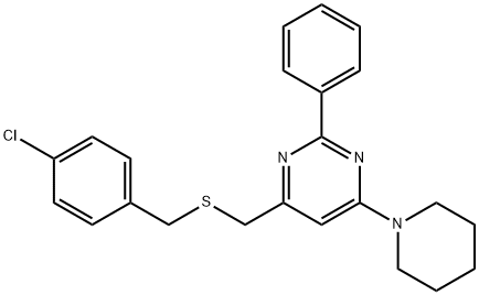 4-([(4-CHLOROBENZYL)SULFANYL]METHYL)-2-PHENYL-6-PIPERIDINOPYRIMIDINE 结构式