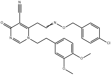 6-(2-([(4-CHLOROBENZYL)OXY]IMINO)ETHYL)-1-(3,4-DIMETHOXYPHENETHYL)-4-OXO-1,4-DIHYDRO-5-PYRIMIDINECARBONITRILE 结构式