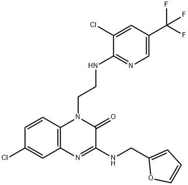 6-CHLORO-1-(2-([3-CHLORO-5-(TRIFLUOROMETHYL)-2-PYRIDINYL]AMINO)ETHYL)-3-[(2-FURYLMETHYL)AMINO]-2(1H)-QUINOXALINONE 结构式